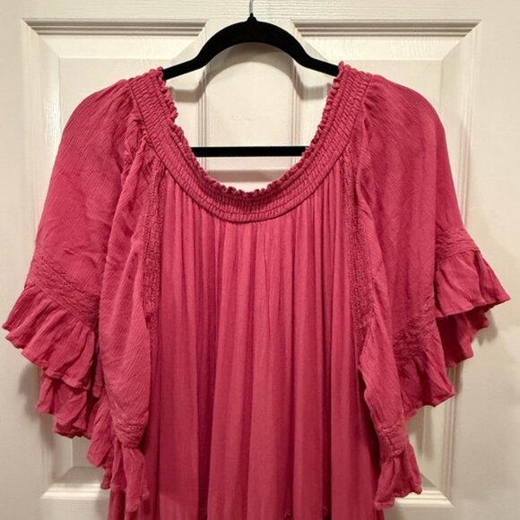 New Free People Mauve Maxi Flutter Sleeve Dress medium oversized cotton pockets - Picture 7 of 10